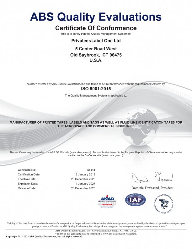 image of Privateer USA's official certificate of Quality 2023